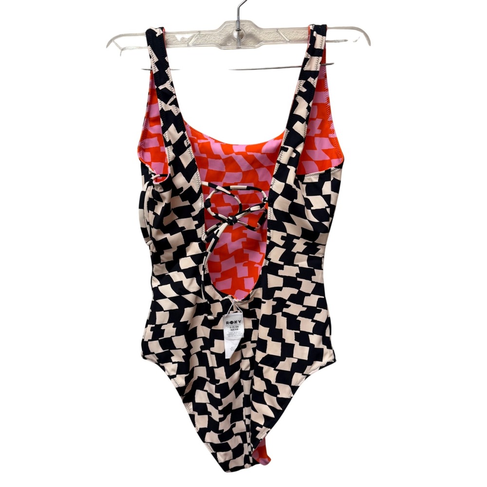 NWT‎ Roxy Women Reversible One Piece Swimsuit Orange Pink Black Checkerboard Sm - Picture 6 of 10
